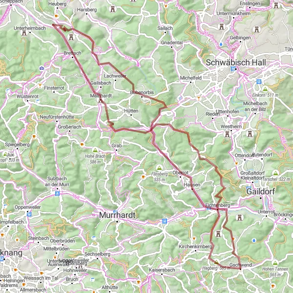 Karten-Miniaturansicht der Radinspiration "Graveltour zu Burg Gleichen und Stielbergkapelle" in Stuttgart, Germany. Erstellt vom Tarmacs.app-Routenplaner für Radtouren