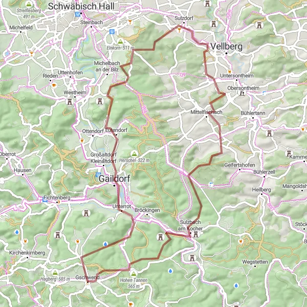 Karten-Miniaturansicht der Radinspiration "Rundtour durch die ländliche Idylle" in Stuttgart, Germany. Erstellt vom Tarmacs.app-Routenplaner für Radtouren