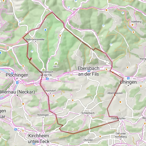 Map miniature of "Exploring Fils Valley" cycling inspiration in Stuttgart, Germany. Generated by Tarmacs.app cycling route planner