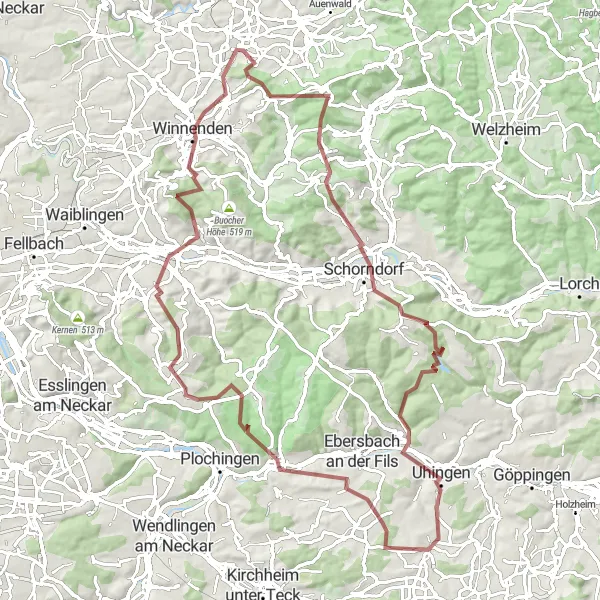 Karten-Miniaturansicht der Radinspiration "Abenteuerliche Gravel-Tour im Schwäbischen Wald" in Stuttgart, Germany. Erstellt vom Tarmacs.app-Routenplaner für Radtouren