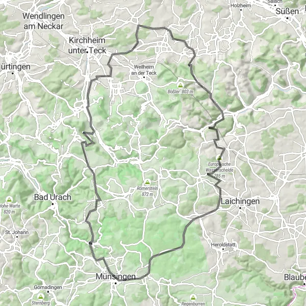 Map miniature of "The Ultimate Road Challenge" cycling inspiration in Stuttgart, Germany. Generated by Tarmacs.app cycling route planner