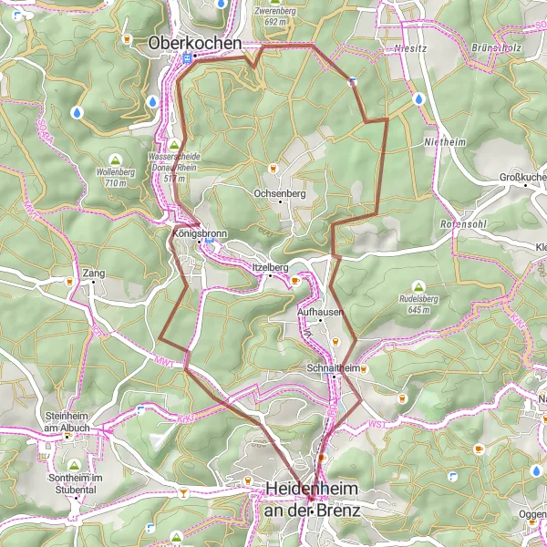Map miniature of "Gravel Adventure from Heidenheim an der Brenz" cycling inspiration in Stuttgart, Germany. Generated by Tarmacs.app cycling route planner