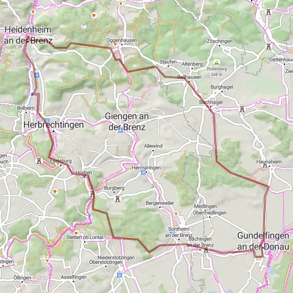 Karten-Miniaturansicht der Radinspiration "Eine abenteuerliche Fahrt durch die Natur rund um Heidenheim an der Brenz" in Stuttgart, Germany. Erstellt vom Tarmacs.app-Routenplaner für Radtouren