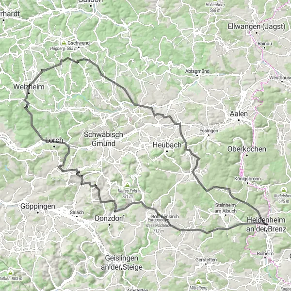 Map miniature of "Scenic Road Loop" cycling inspiration in Stuttgart, Germany. Generated by Tarmacs.app cycling route planner