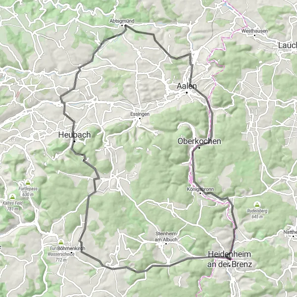 Map miniature of "Countryside Road Loop" cycling inspiration in Stuttgart, Germany. Generated by Tarmacs.app cycling route planner