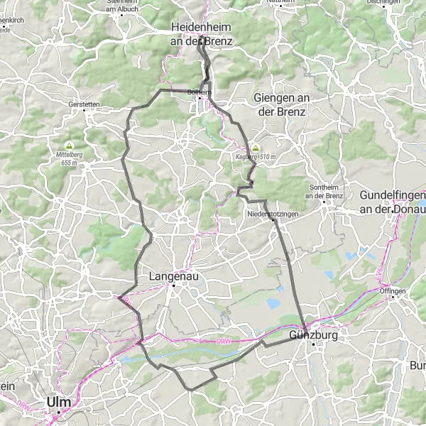 Map miniature of "Challenging Road Cycling Route from Heidenheim an der Brenz" cycling inspiration in Stuttgart, Germany. Generated by Tarmacs.app cycling route planner