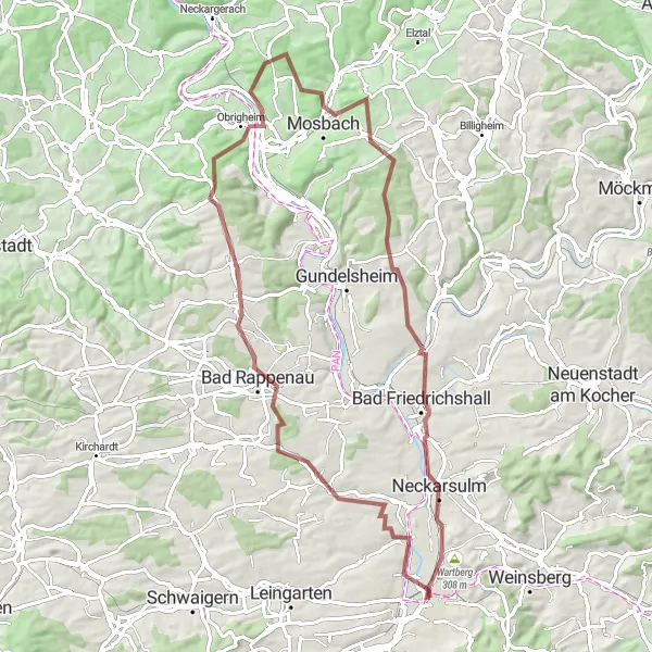 Map miniature of "Explore the Rich Heritage of Biberach and Mosbach" cycling inspiration in Stuttgart, Germany. Generated by Tarmacs.app cycling route planner