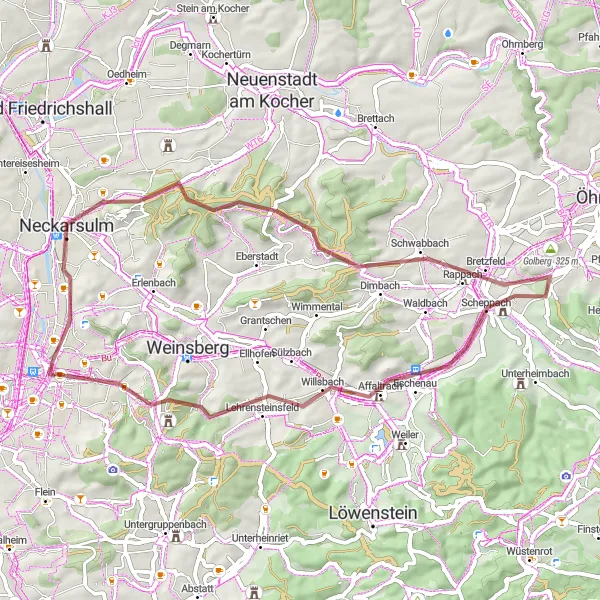 Karten-Miniaturansicht der Radinspiration "Gravel-Tour durch Neckartal und Weinberge" in Stuttgart, Germany. Erstellt vom Tarmacs.app-Routenplaner für Radtouren