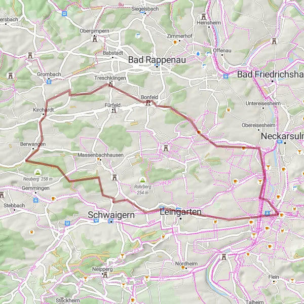 Map miniature of "Vineyard Trail and Historic Towns" cycling inspiration in Stuttgart, Germany. Generated by Tarmacs.app cycling route planner