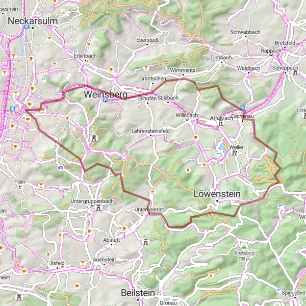 Karten-Miniaturansicht der Radinspiration "Gravel-Entdeckungstour um Heilbronn" in Stuttgart, Germany. Erstellt vom Tarmacs.app-Routenplaner für Radtouren