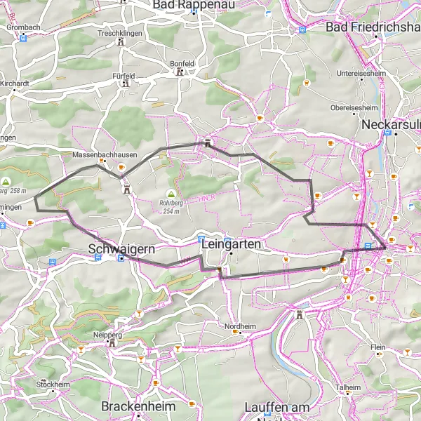 Karten-Miniaturansicht der Radinspiration "Heuchelberger Warte und Umgebung" in Stuttgart, Germany. Erstellt vom Tarmacs.app-Routenplaner für Radtouren