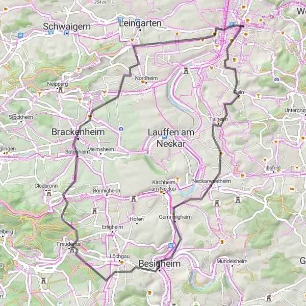 Map miniature of "Magical Neckar Valley" cycling inspiration in Stuttgart, Germany. Generated by Tarmacs.app cycling route planner