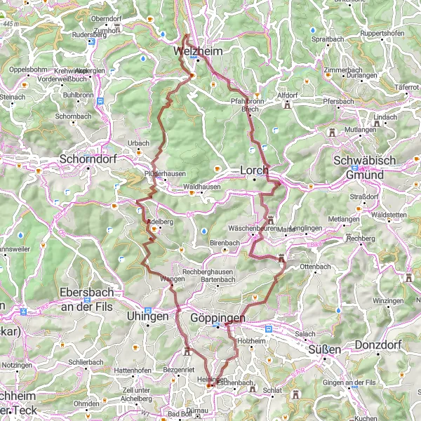 Map miniature of "The Remnants of the Past" cycling inspiration in Stuttgart, Germany. Generated by Tarmacs.app cycling route planner