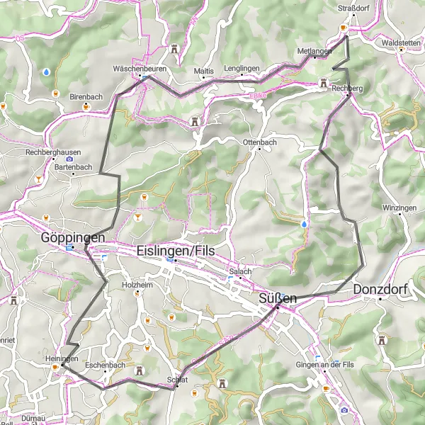 Karten-Miniaturansicht der Radinspiration "Göppingen Rundfahrt" in Stuttgart, Germany. Erstellt vom Tarmacs.app-Routenplaner für Radtouren