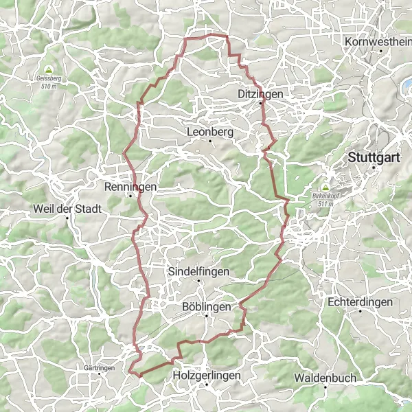 Map miniature of "Hemmingen Adventure" cycling inspiration in Stuttgart, Germany. Generated by Tarmacs.app cycling route planner