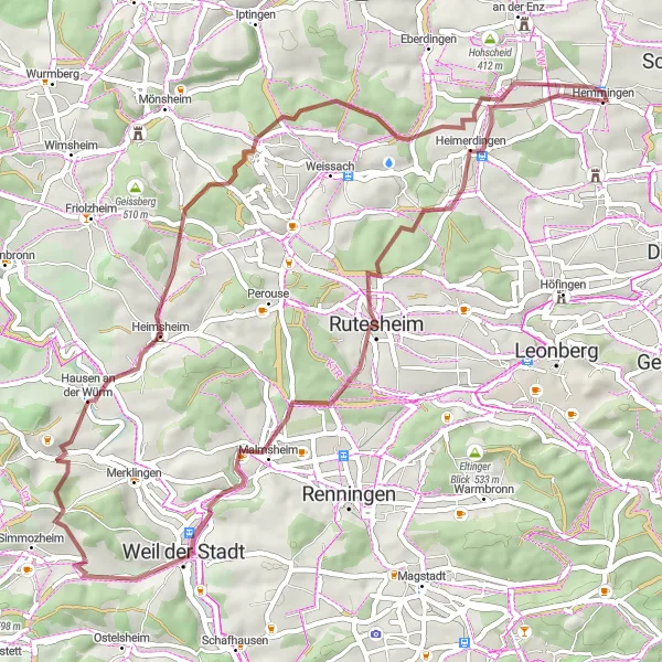 Map miniature of "Gravel Discoveries" cycling inspiration in Stuttgart, Germany. Generated by Tarmacs.app cycling route planner