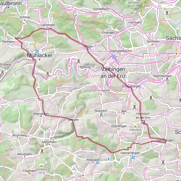 Karten-Miniaturansicht der Radinspiration "Gravel-Tour entlang des Enztals" in Stuttgart, Germany. Erstellt vom Tarmacs.app-Routenplaner für Radtouren