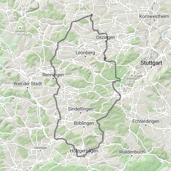 Map miniature of "Hemmingen Exploration" cycling inspiration in Stuttgart, Germany. Generated by Tarmacs.app cycling route planner