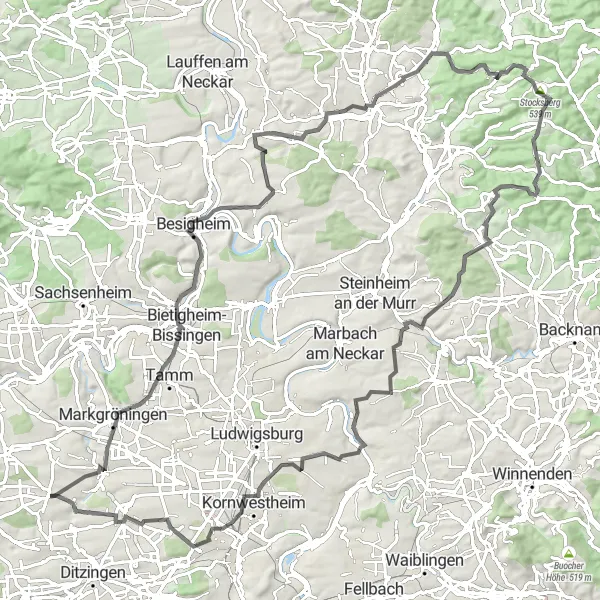 Map miniature of "The Epic Road Challenge" cycling inspiration in Stuttgart, Germany. Generated by Tarmacs.app cycling route planner