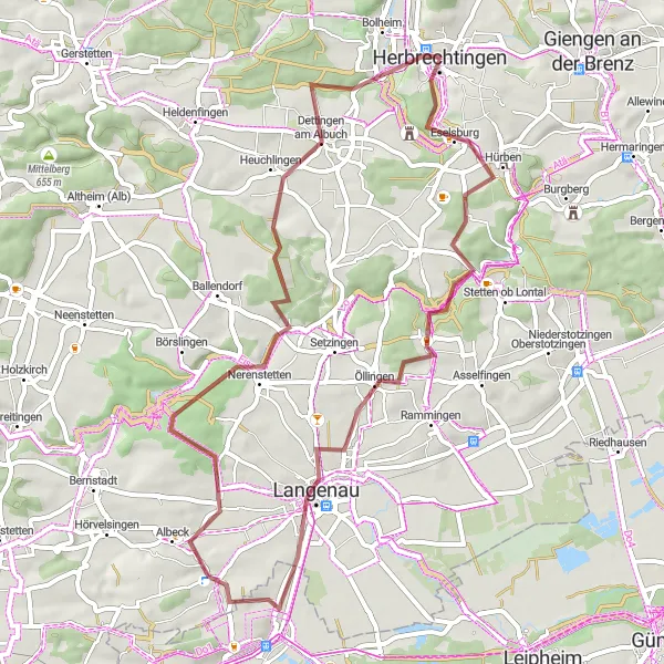 Map miniature of "A Ride through Albuch" cycling inspiration in Stuttgart, Germany. Generated by Tarmacs.app cycling route planner