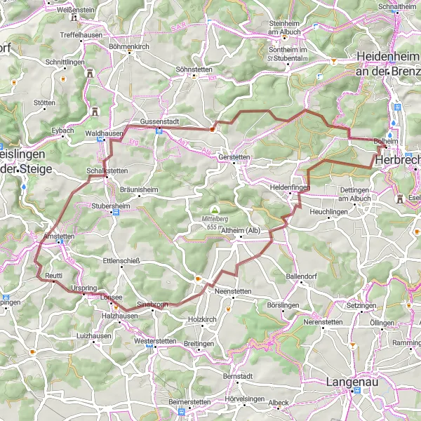 Map miniature of "Exploring Lonsee and Amstetten-Dorf" cycling inspiration in Stuttgart, Germany. Generated by Tarmacs.app cycling route planner