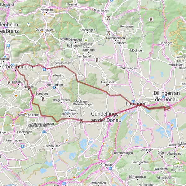 Map miniature of "Gravel Adventure to Giengen an der Brenz" cycling inspiration in Stuttgart, Germany. Generated by Tarmacs.app cycling route planner
