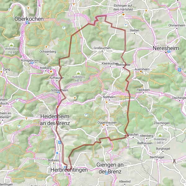 Map miniature of "Gravel Adventure through Heidenheim" cycling inspiration in Stuttgart, Germany. Generated by Tarmacs.app cycling route planner