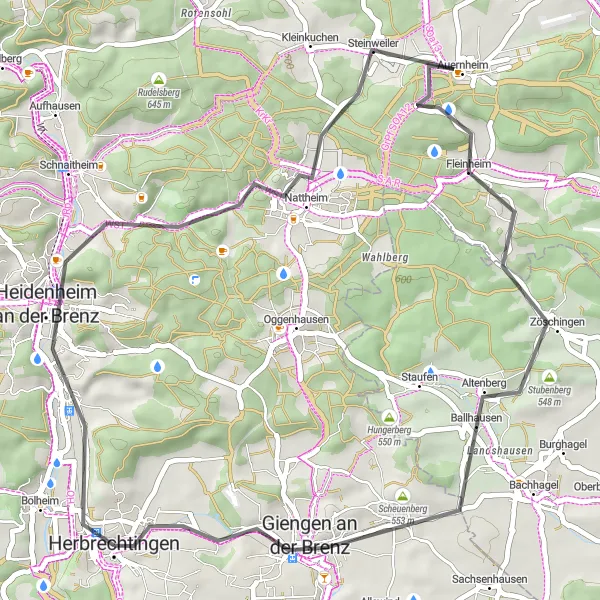 Karten-Miniaturansicht der Radinspiration "Durch das Brenztal zum Nattheimer Felsenmeer" in Stuttgart, Germany. Erstellt vom Tarmacs.app-Routenplaner für Radtouren