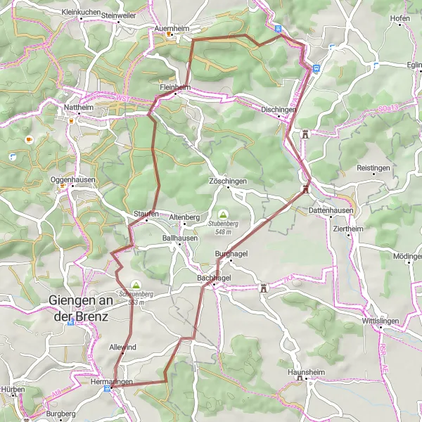 Karten-Miniaturansicht der Radinspiration "Gravelabenteuer um Hermaringen" in Stuttgart, Germany. Erstellt vom Tarmacs.app-Routenplaner für Radtouren