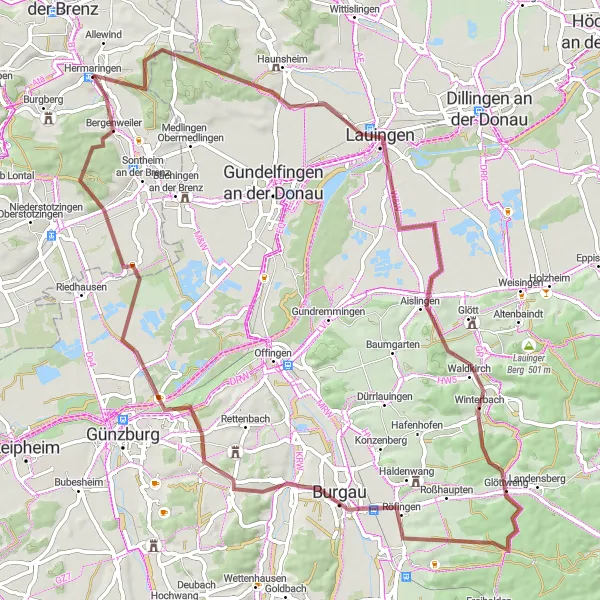 Karten-Miniaturansicht der Radinspiration "Benzenberg - Lauingen - Aislingen Graveltour" in Stuttgart, Germany. Erstellt vom Tarmacs.app-Routenplaner für Radtouren