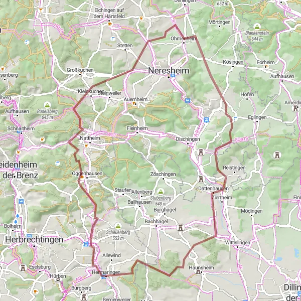 Karten-Miniaturansicht der Radinspiration "Abenteuerliche Radtour rund um Hermaringen" in Stuttgart, Germany. Erstellt vom Tarmacs.app-Routenplaner für Radtouren