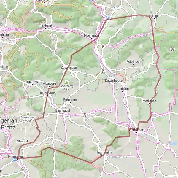 Karten-Miniaturansicht der Radinspiration "Gravel Tour um Hermaringen" in Stuttgart, Germany. Erstellt vom Tarmacs.app-Routenplaner für Radtouren