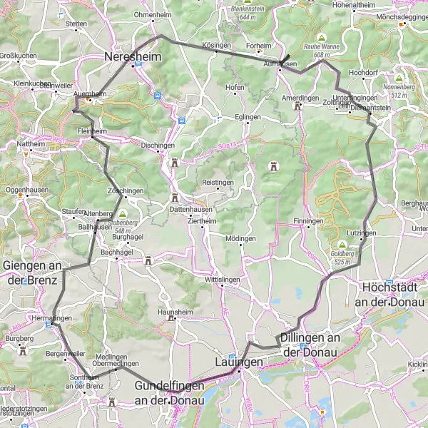 Karten-Miniaturansicht der Radinspiration "Landschaftliche Rundfahrt um Hermaringen" in Stuttgart, Germany. Erstellt vom Tarmacs.app-Routenplaner für Radtouren