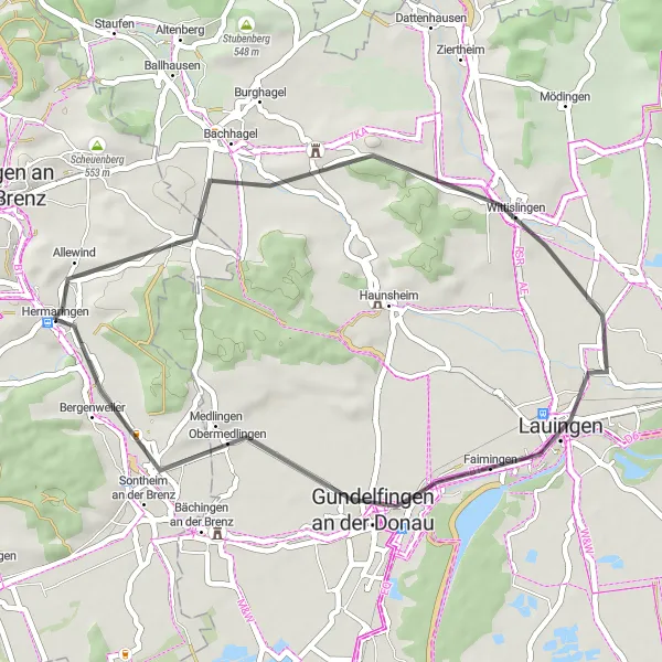 Karten-Miniaturansicht der Radinspiration "Hermaringen Rundweg" in Stuttgart, Germany. Erstellt vom Tarmacs.app-Routenplaner für Radtouren