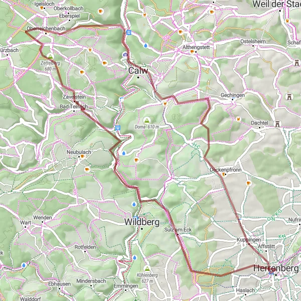 Karten-Miniaturansicht der Radinspiration "Panorama um Herrenberg" in Stuttgart, Germany. Erstellt vom Tarmacs.app-Routenplaner für Radtouren