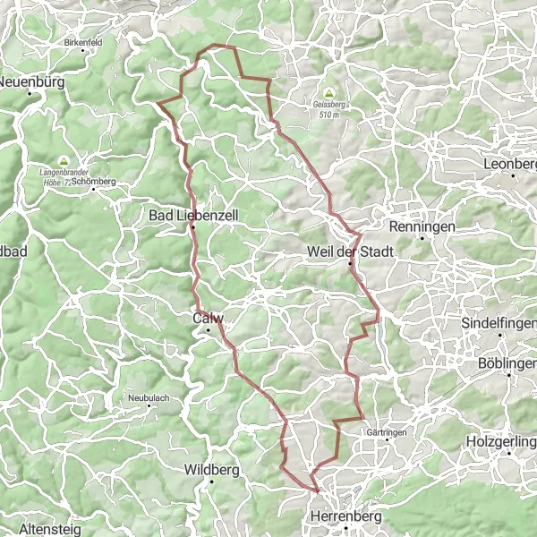 Karten-Miniaturansicht der Radinspiration "Gravel-Rundkurs Deckenpfronn - Oberjesingen" in Stuttgart, Germany. Erstellt vom Tarmacs.app-Routenplaner für Radtouren