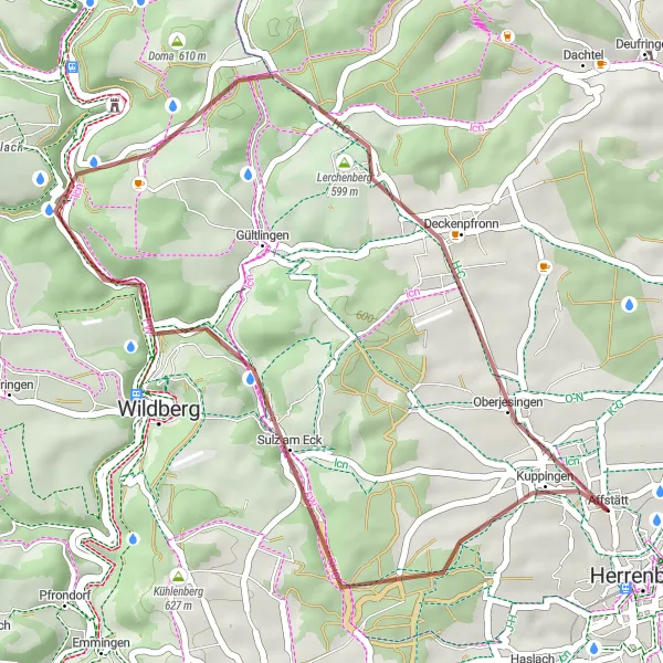 Karten-Miniaturansicht der Radinspiration "Gravel-Tour Kuppingen - Deckenpfronn" in Stuttgart, Germany. Erstellt vom Tarmacs.app-Routenplaner für Radtouren