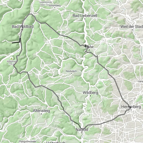 Karten-Miniaturansicht der Radinspiration "Roadtour Herrenberg - Calw" in Stuttgart, Germany. Erstellt vom Tarmacs.app-Routenplaner für Radtouren