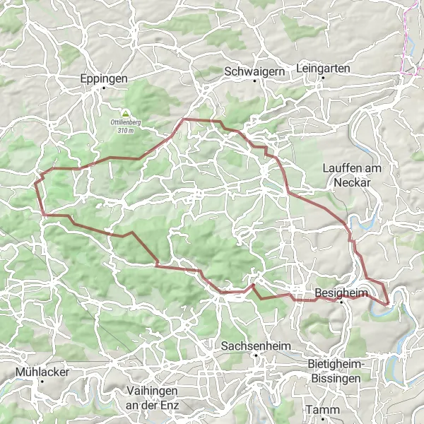 Karten-Miniaturansicht der Radinspiration "Gravel adventure in the vineyards" in Stuttgart, Germany. Erstellt vom Tarmacs.app-Routenplaner für Radtouren