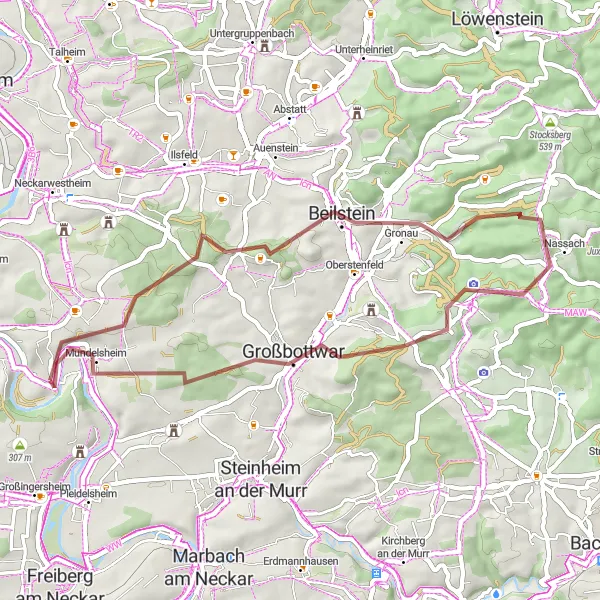 Karten-Miniaturansicht der Radinspiration "Gravel Adventure Tour" in Stuttgart, Germany. Erstellt vom Tarmacs.app-Routenplaner für Radtouren