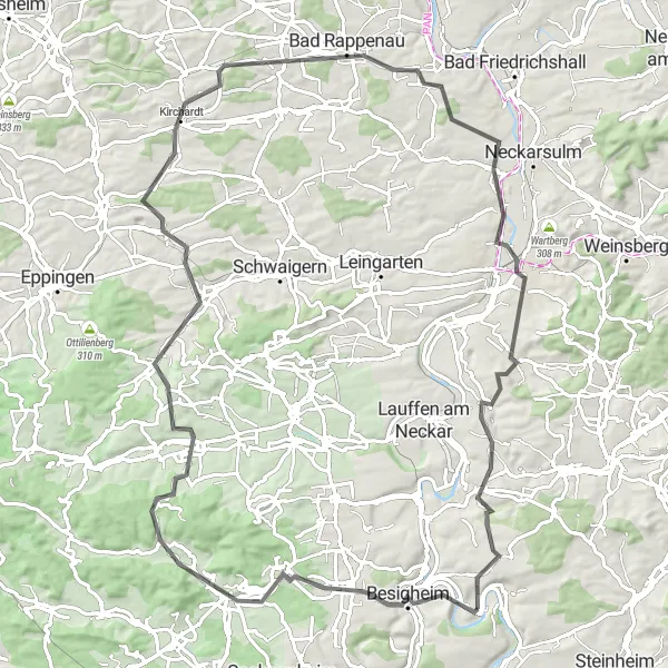 Karten-Miniaturansicht der Radinspiration "Durch die Weinberge und Wälder" in Stuttgart, Germany. Erstellt vom Tarmacs.app-Routenplaner für Radtouren
