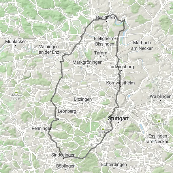 Karten-Miniaturansicht der Radinspiration "Panorama-Tour durch die Region" in Stuttgart, Germany. Erstellt vom Tarmacs.app-Routenplaner für Radtouren