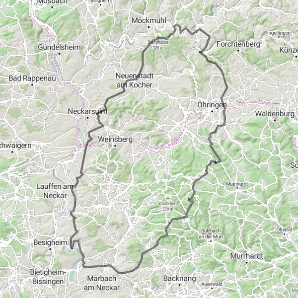 Karten-Miniaturansicht der Radinspiration "Burgen und Natur Tour" in Stuttgart, Germany. Erstellt vom Tarmacs.app-Routenplaner für Radtouren
