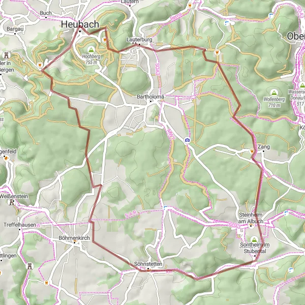 Map miniature of "Sender Heubach 1" cycling inspiration in Stuttgart, Germany. Generated by Tarmacs.app cycling route planner