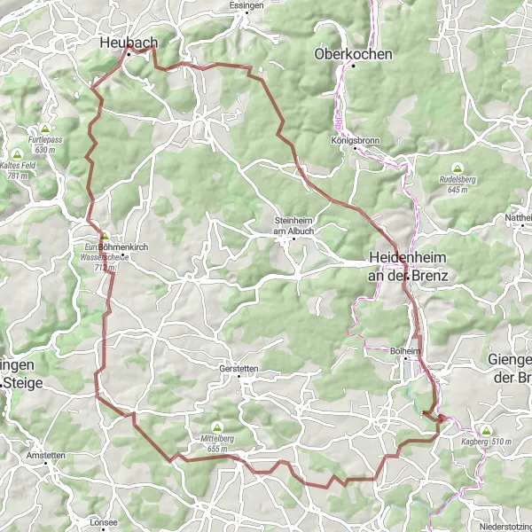 Karten-Miniaturansicht der Radinspiration "Panorama-Graveltour rund um Heubach" in Stuttgart, Germany. Erstellt vom Tarmacs.app-Routenplaner für Radtouren