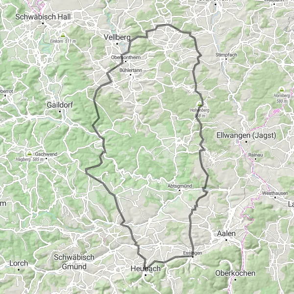 Map miniature of "Scenic Road Cycling: Remstal Discovery" cycling inspiration in Stuttgart, Germany. Generated by Tarmacs.app cycling route planner