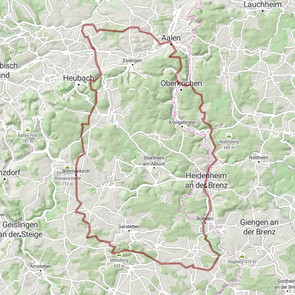 Map miniature of "Heuchlingen to Mögglingen Gravel Tour" cycling inspiration in Stuttgart, Germany. Generated by Tarmacs.app cycling route planner