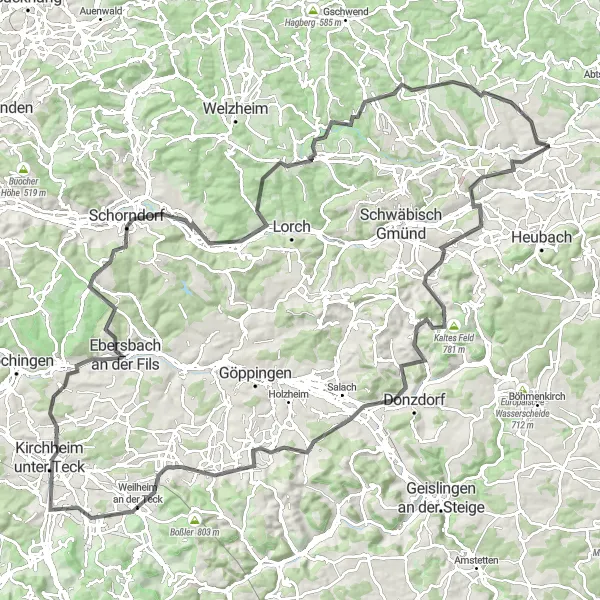 Map miniature of "The Alb Highlights Explorer" cycling inspiration in Stuttgart, Germany. Generated by Tarmacs.app cycling route planner