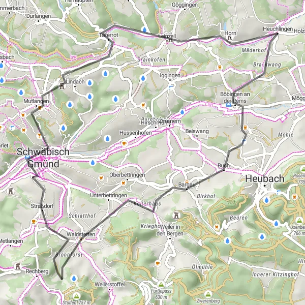 Map miniature of "Scenic Road Cruise through Schwäbisch Alb" cycling inspiration in Stuttgart, Germany. Generated by Tarmacs.app cycling route planner