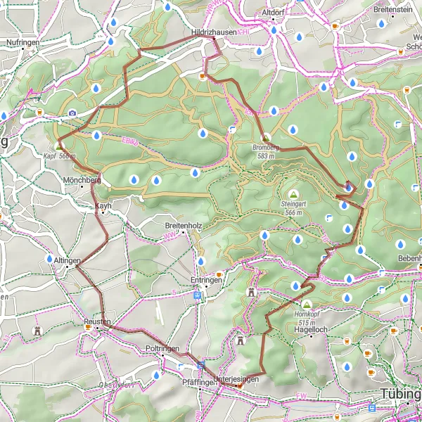 Karten-Miniaturansicht der Radinspiration "Gravel-Abenteuer um Hildrizhausen" in Stuttgart, Germany. Erstellt vom Tarmacs.app-Routenplaner für Radtouren